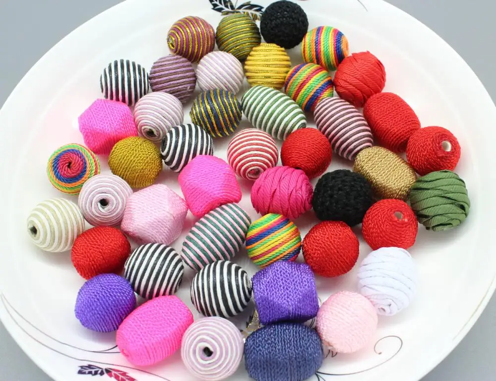 80pcs mix color Wax Cotton Thread Wraped Beads Hexagonal Geometric Modern design Statement Bib necklace diy