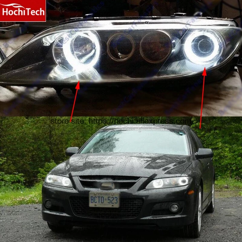 HochiTech WHITE 6000K CCFL Headlight  Angel Demon Eyes Kit angel eyes light For Mazda6 Mazda 6 Mazdaspeed6 2002-2008