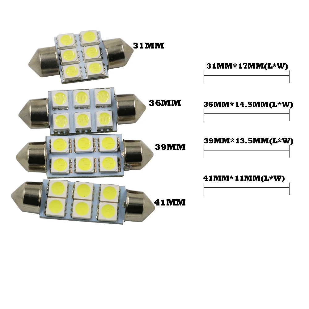 YSY 500x White 31mm 36mm 39mm 41mm Festoon 5050 SMD 6 LED C5W Car Led Auto Interior Dome Door Light Lamp Bulb 12V