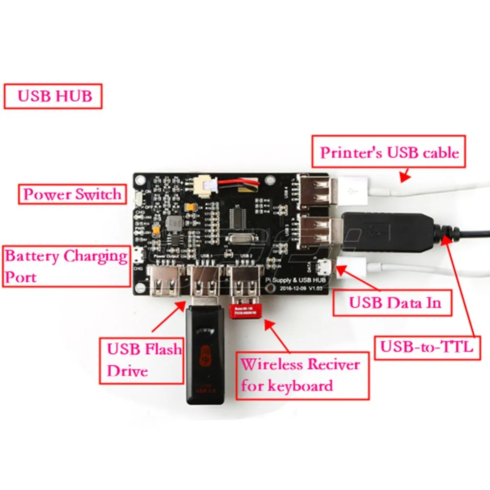 52Pi Original! 5-Port 3800mAh USB 2.0 Hub Power Supply Module, Not Include Battery, for Raspberry Pi 3/2 Model B/A+/Pi Zero