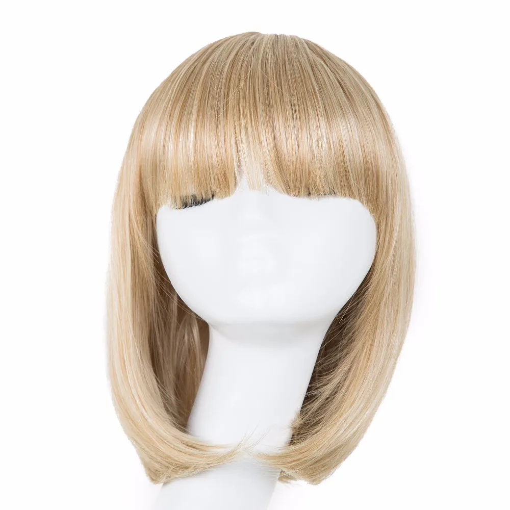 Fei-Show Blonde Wig Fei-Show Synthetic Heat Resistant Fiber Bangs Short Wavy Bob Hair High Temperature Women Carnival Hairpiece