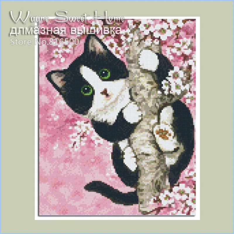 Diy 3D Diamond Painting Rhinestone Crystal Knitting Needles Embroidery Cross Stitch Animal Diamond Mosaic Needlework Naughty Cat