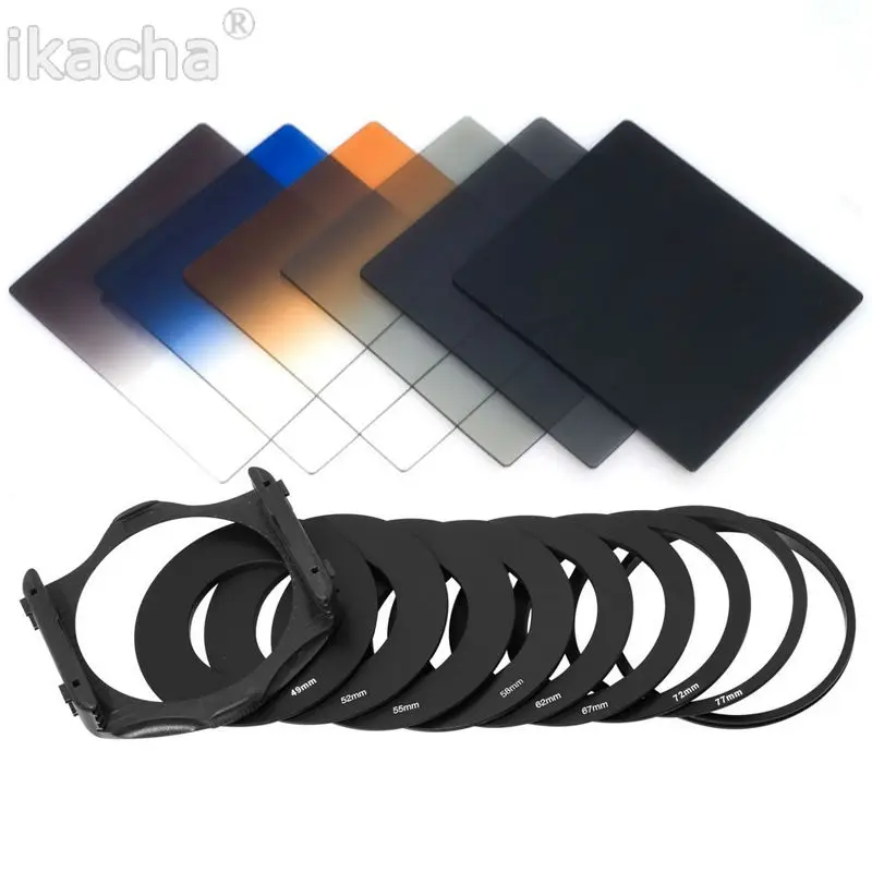 Camera Lens Filter Kit ND2 ND4 ND8 Graduated Grey Orange Blue Filter + 9 Pcs Adapter Filter For Cokin P Set High Quality