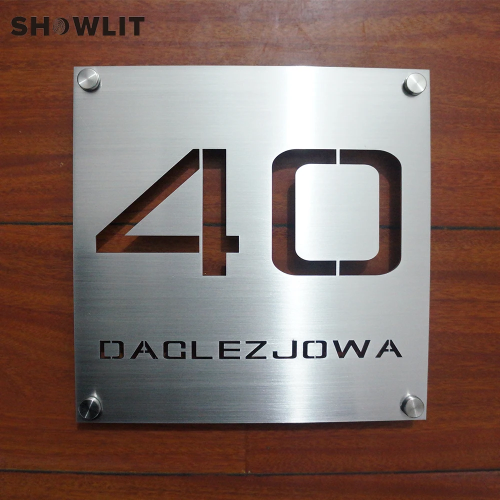 Brushed Finish Outside Digital Door Signs Stainless Steel 304 Grade Weatherproof House Signs Laser Cutting Door Signs Custom