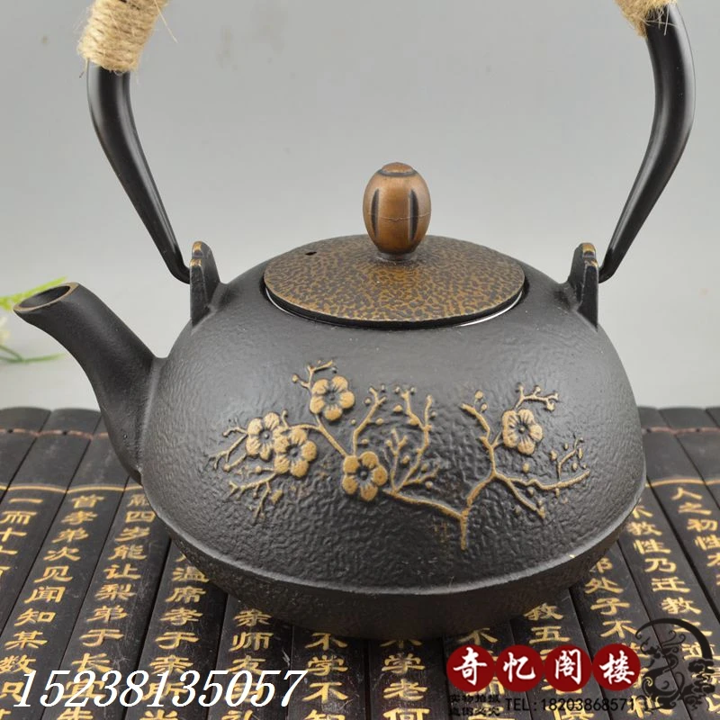 Oriental Vintage Handwork Carved wintersweet ironware iron Teapot metal handicraft home decoration