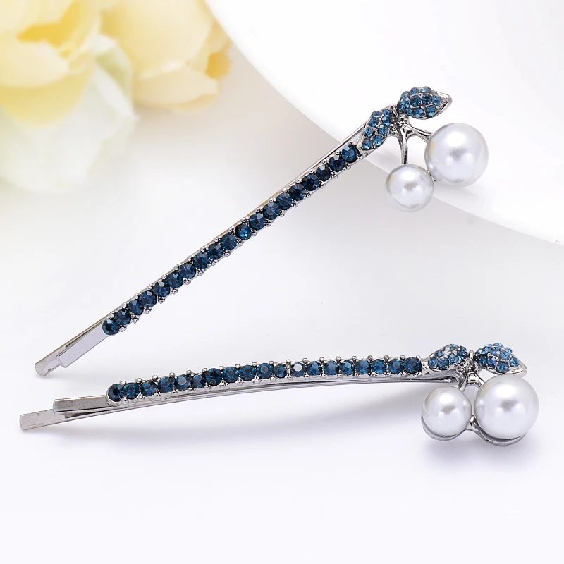 EASYA Blue Rhinestone Crystal Butterfly Cherry Flower Bowknot Hairpin Clip Fashion Metal Heart Hair Barrettes Hearwear