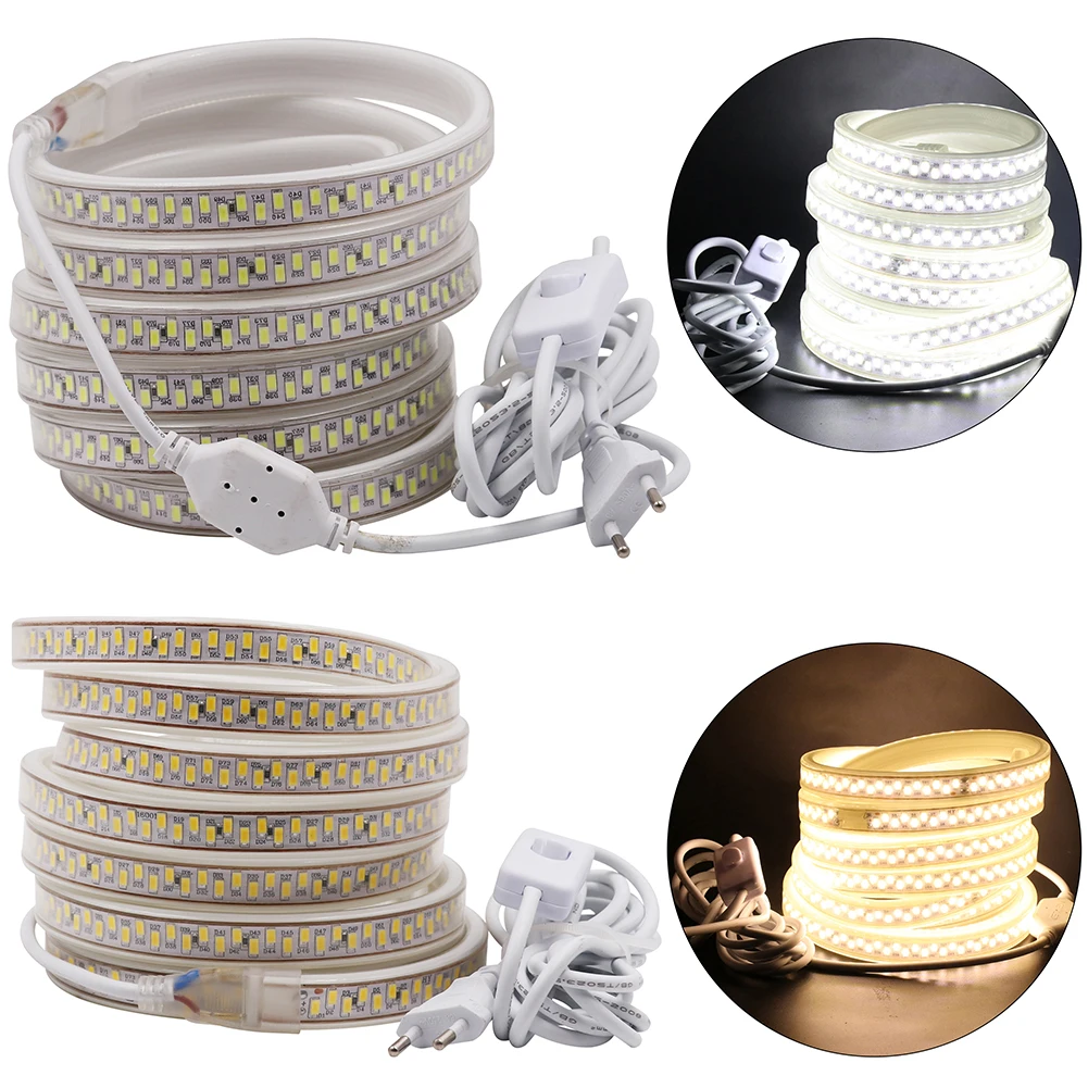 

High Brightness LED Strip Light 220V 5630 Flexible LED Tape 180LEDs/m Ribbon EU plug 3m cable with on-off Switch for Living Room