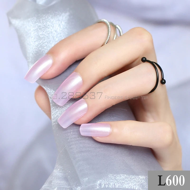 Clear purple square False nails 24pcs New popular rectangular Shell pearl Fake nail Candy color Solid color