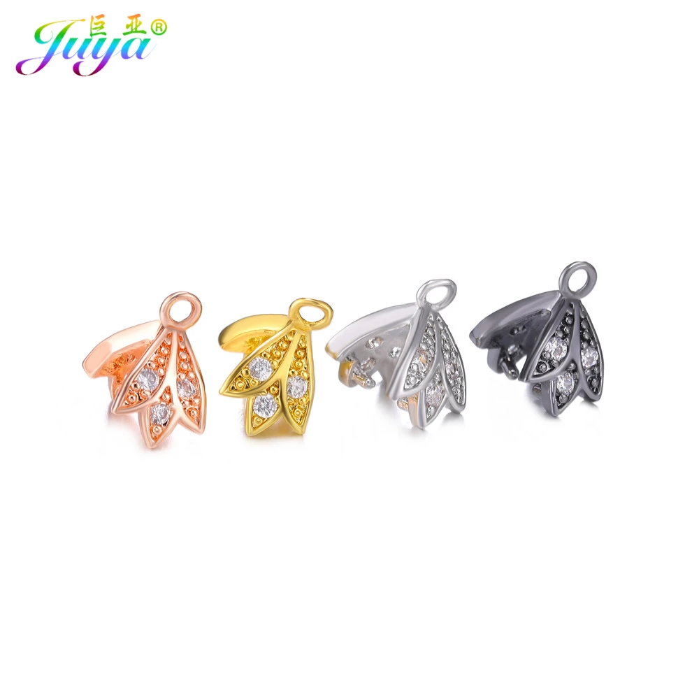 Juya Handmade 18K Gold Plated Clamp Pinch Bails Clip Hooks Accessories For DIY Women Luxury Crystals Agate Pearls Earring Making