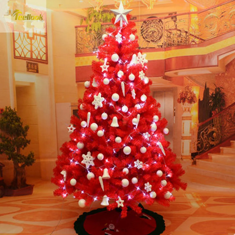 Teellook Christmas tree 1.2m/5.0m big red Christmas tree decorated Christmas tree package encryption Christmas scene layout