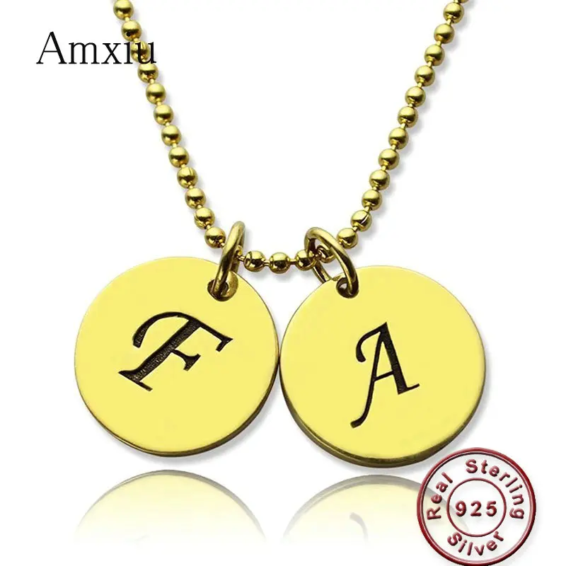 

Amxiu 925 Silver Necklace Custom Two Initials Pendant Necklace Engrave Two Letters Necklace Jewelry For Lovers Women Men Gifts