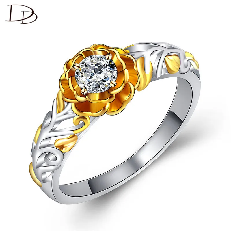 DODO Elegant Gold Color Plum Blossom Rings For Women Fashion Double Color Flowers Daily Wear Bague AAA Zircon Inaly Bijoux Dm106