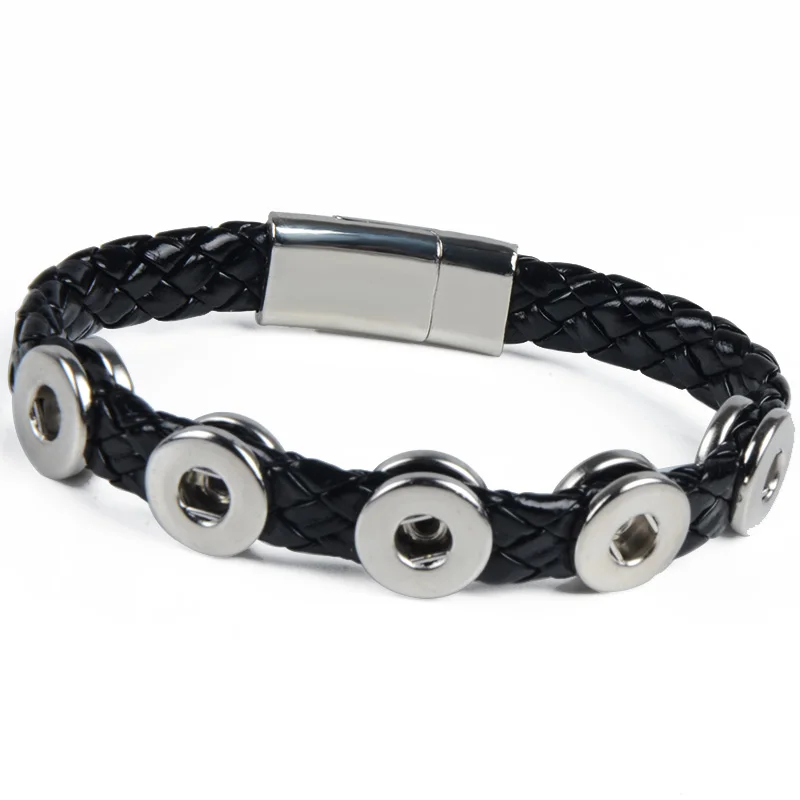 Chanfar White And Black PU Leather Bracelet Fit 12mm Snap Button Armband Jewelry With 5 Snap Buttons