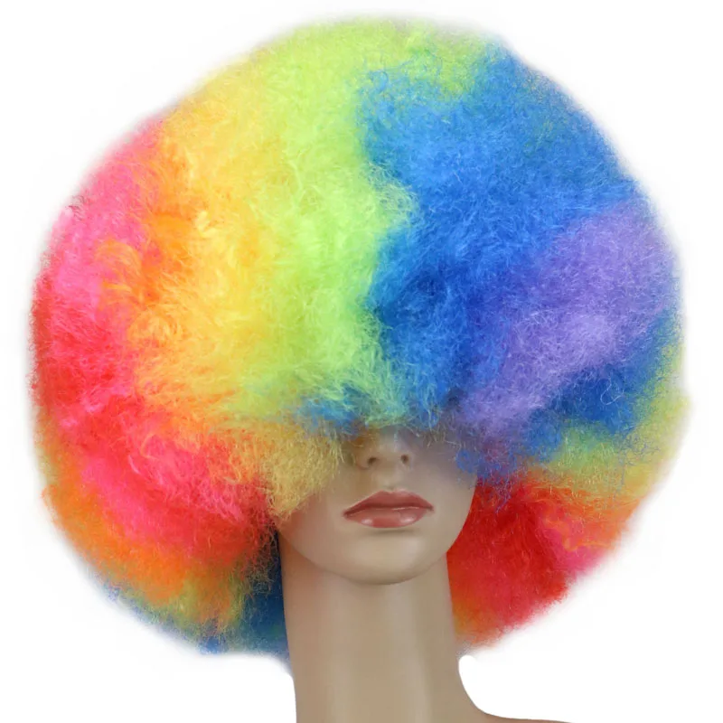 QQXCAIW Short Culry Cosplay Party Wig Red Green Puprle Pink Black Blue White Brown Yellow Blonde Dance Afro Wigs Synthetic