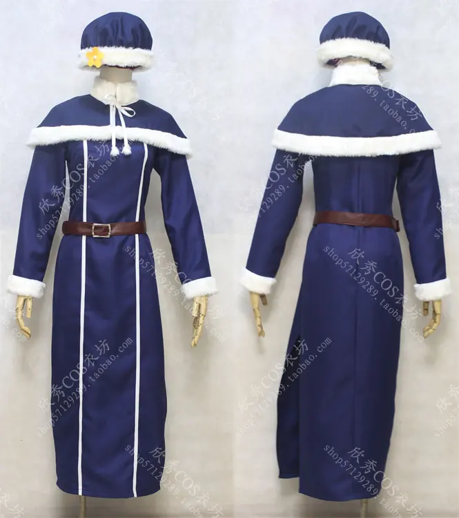 Juvia Loxar cosplay costume new version full set blue dress+cape+hat gift socks 11