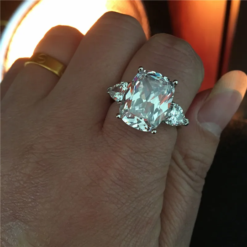 Vecalon Statement ring 925 Sterling Silver Cushion cut 8ct AAAAA Cz Engagement wedding band rings For women Party Finger Jewelry