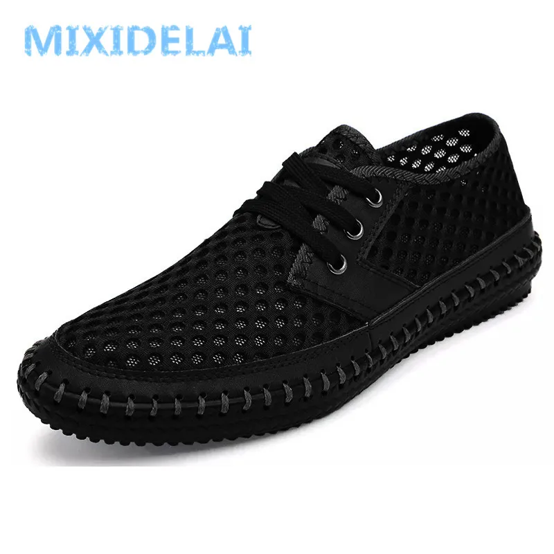 MIXIDELAI-zapatos informales de malla transpirable para hombre, mocasines cómodos hechos a mano con cordones, 38-48 talla grande, novedad de verano