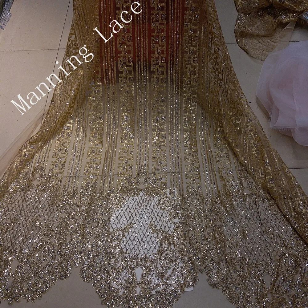 

African embroidery lace with golden sparkle embroidery, special fabrics for party/host/guest clothing fabrics H-19201