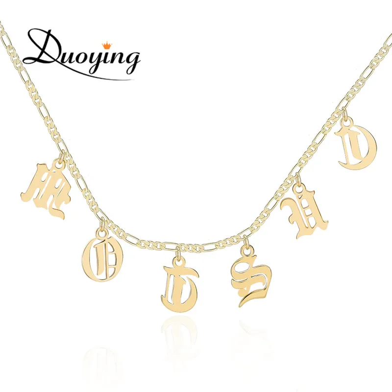 DUOYING Old English Style Custom Tiny Letter Pendant Figaro Chain Necklaces Personalized Choker Name Necklace