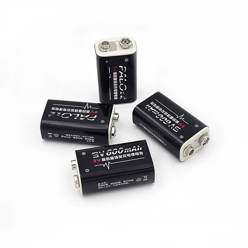 Original PALO 9V Battery Charger for Rechargeable 6F22 9V Lithium-ion Battery+4pcs 9V 600mAh Li-ion Batteries