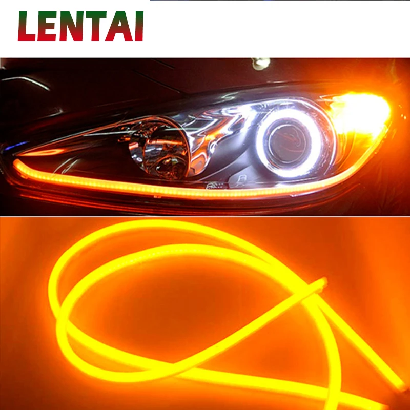 LENTAI For Suzuki swift grand vitara Mazda 3 6 cx-5 Fiat 500 punto 1Set 60CM Car LED DRL Strip Light White+Yellow turn signal