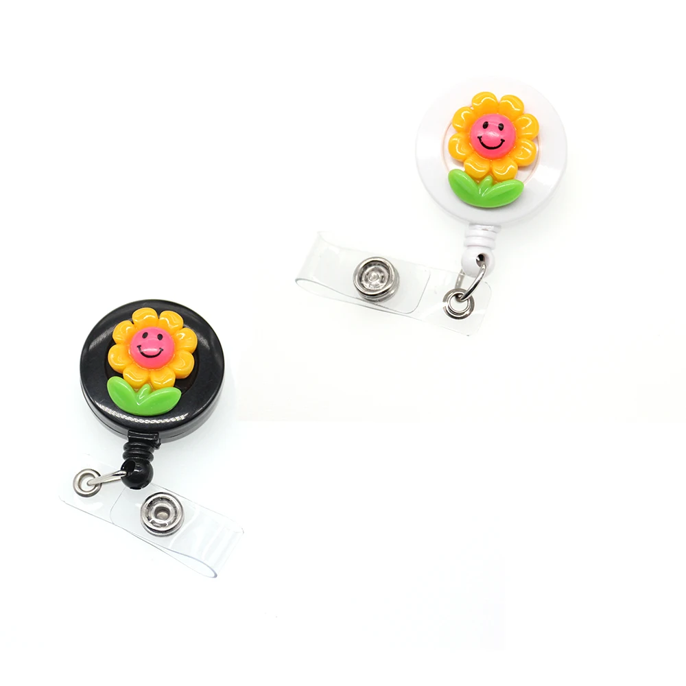 Wholesale Retractable Cute Design Resin Sunflower ID Card Badge Holder For Students