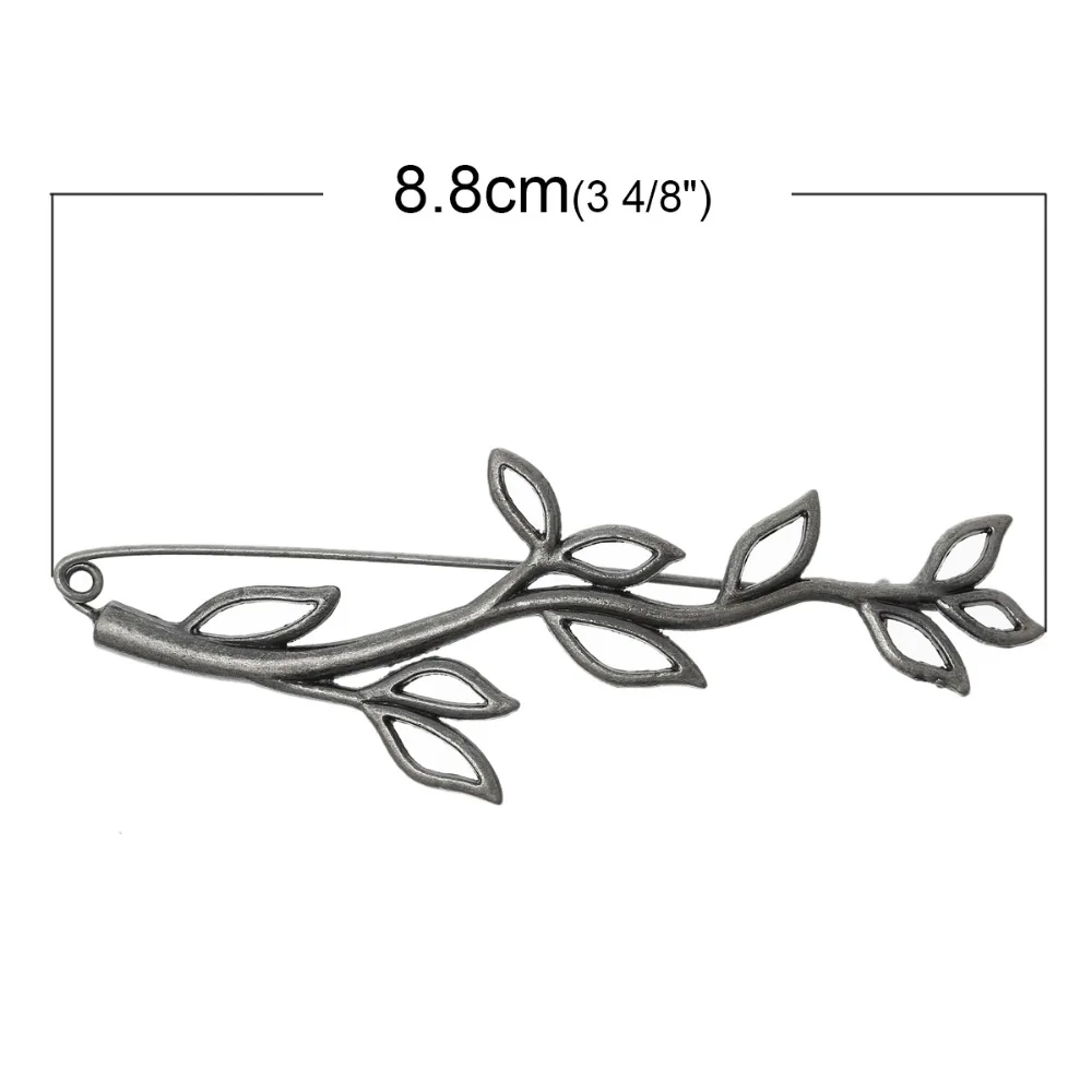 8Seasons Fashion Jewelry Gifts Safety Brooches Pins For Men Women Leaves Branch Antique Silver Color Jewelry 8.8cm x 3cm,1-3PCs