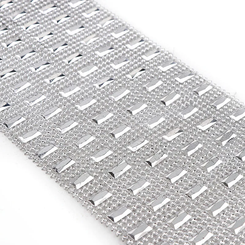 1 Yard 6 Rows 12*5mm Rhinestone Mesh Trim ( Without Rhinestone ) Silver Plastic Sew On For DIY Craft Jewelry Decoration