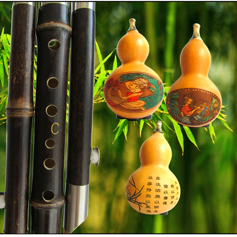 Cucurbit Hulusi Flute Natural Gourd and Bamboo Flauta Hulusi C/bB Key Musical Instrument Professional Detachable Flute Hulusi