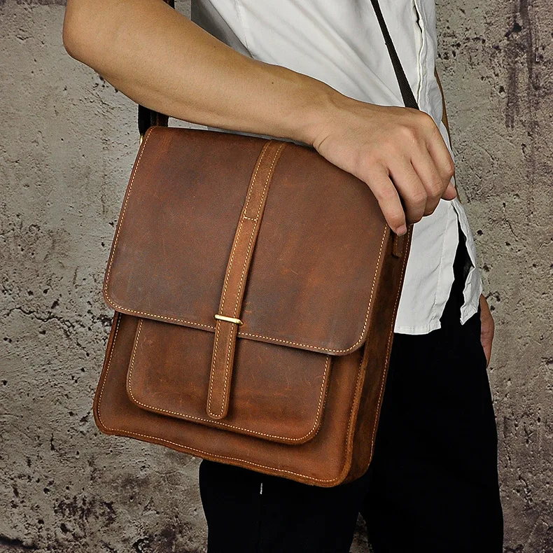 High quality crazy horse leather cowhide genuine leather male casual vintage cross-body messenger bag 5867-b