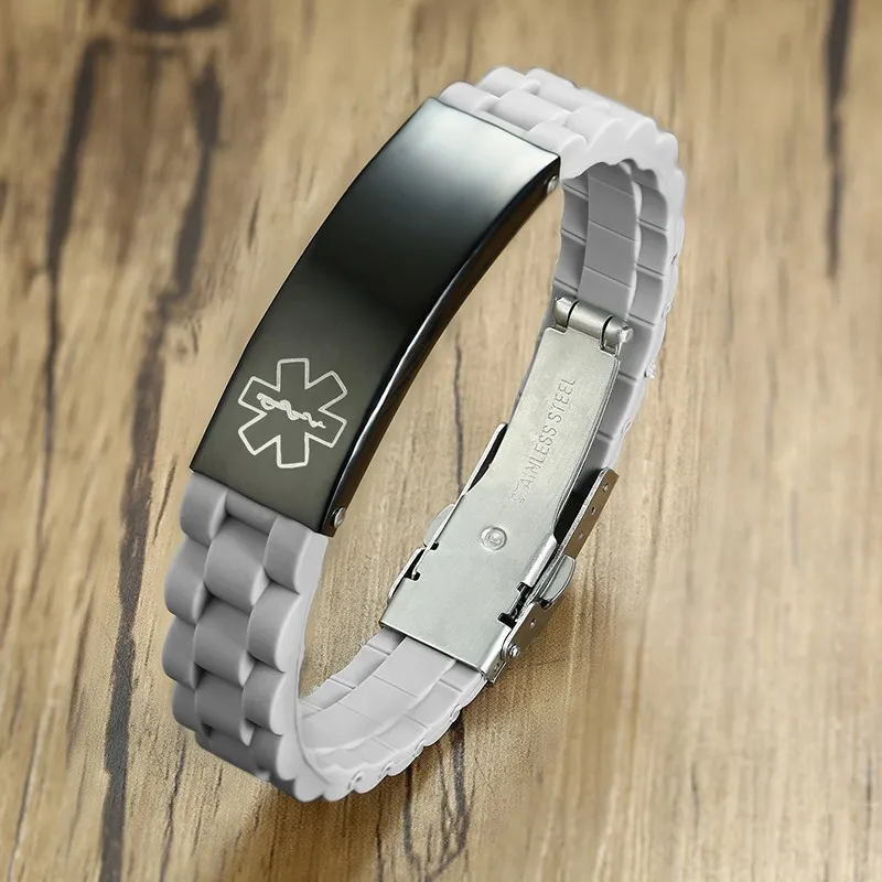 Free Engraving Medical Alert ID Bracelet Sport Silicone Persoanlzied ICE Message DIY Length For Men And Women Children - Image 2