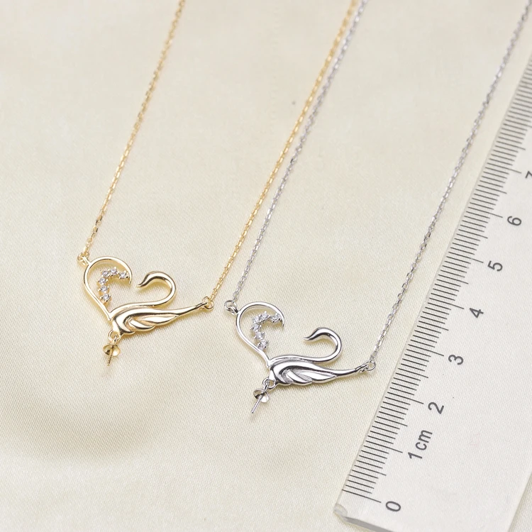 S925 Sterling Silver Heart-Shaped Swan Pendant Necklace Fittings Women DIY Pearl Pendant Chain Accessory 3Pieces/Lot