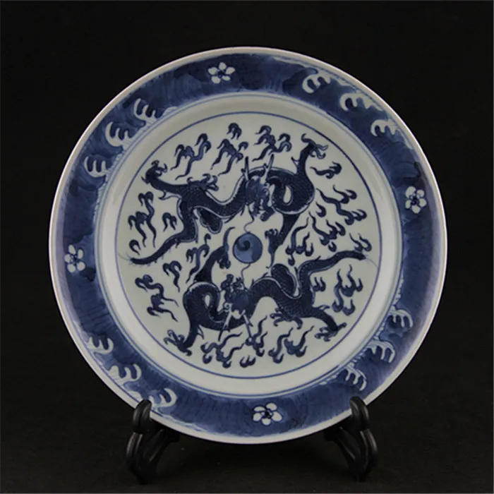 

Античная фарфоровая тарелка QingDynasty(GUANGXU), синяя и белая, две искусственные бусины, коллекция украшений и украшений