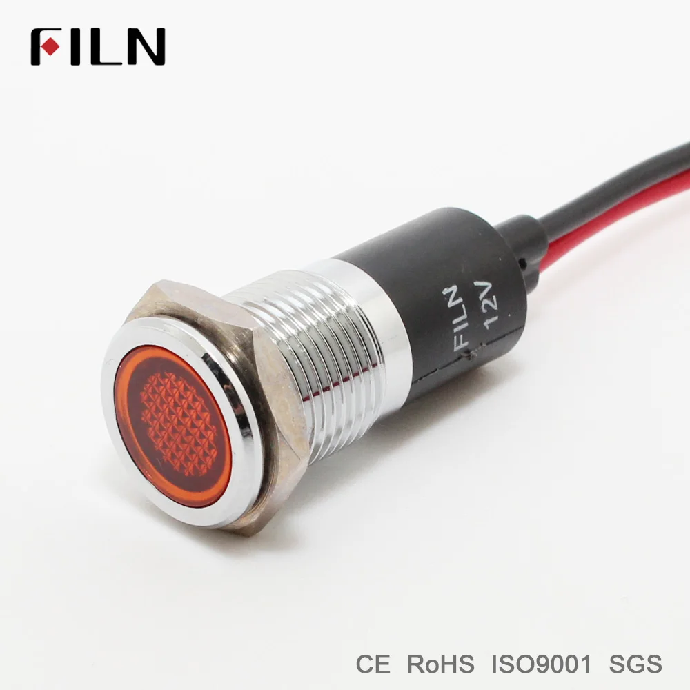 Metal Indicator light 14mm pilot Signal lamp with 20cm wire 6V 12V 24V 110V 220v red yellow blue green white led