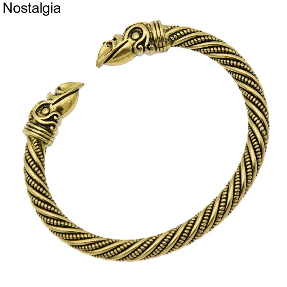 Nostalgia Vikingos Odin Raven Heads Pulseira Viking Jewelry Mens Hand Cuffs Open Nail Bracelet Vikingo Bangle Jwelry For Women