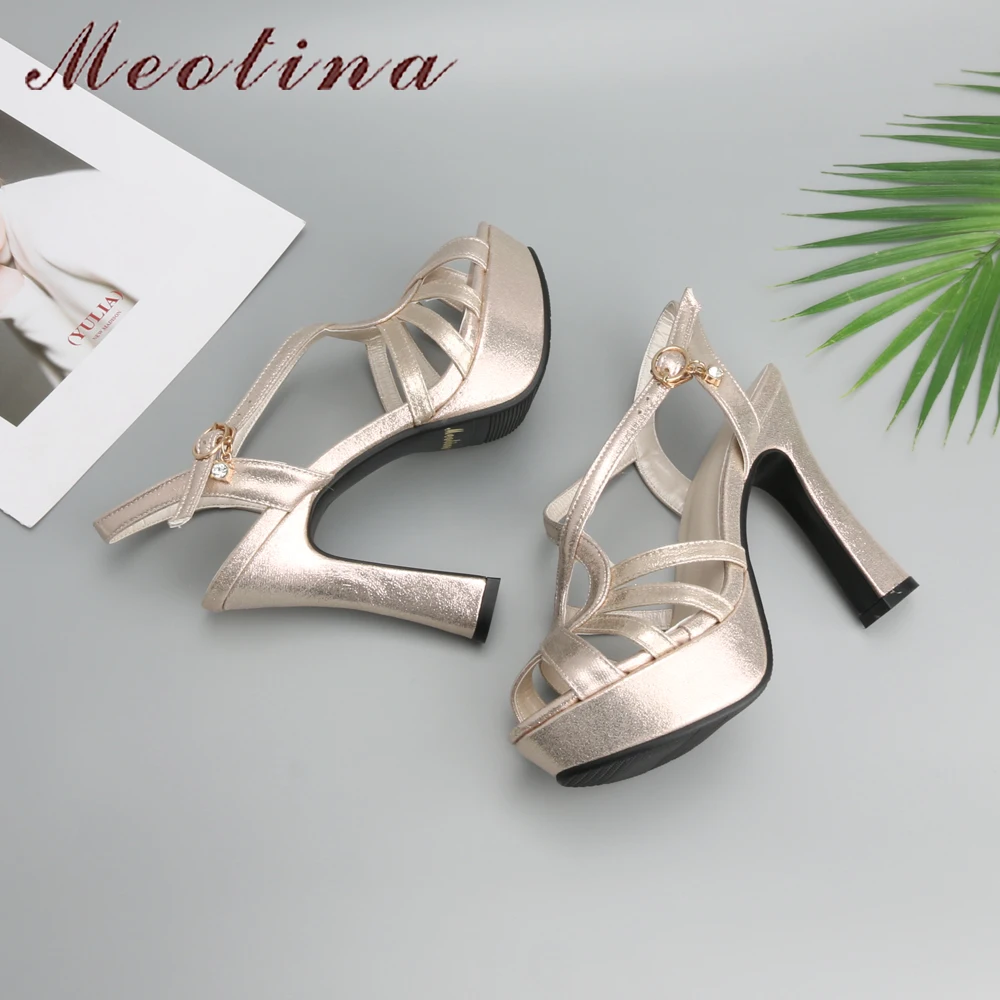 Meotina Shoes Women Sandals Platform High Heels Sandals Gladiator Shoes Summer Sexy Silver Party Wedding Shoes Gold Big Size 43