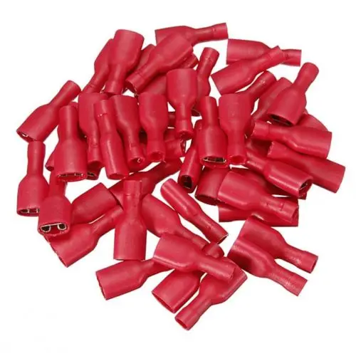 Bộ 100 Hoàn Toàn Nữ & Nam Spade Thiết Bị Đầu Cuối Lọn Uốn Cổng Kết Nối Đỏ 22-16AWG