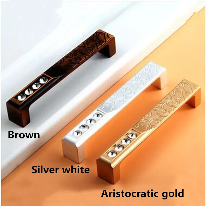 128mm 224mm modern fashion rhinestone furniture decoration handles silver white brown Aristocratic gold wardrobe dresser handles