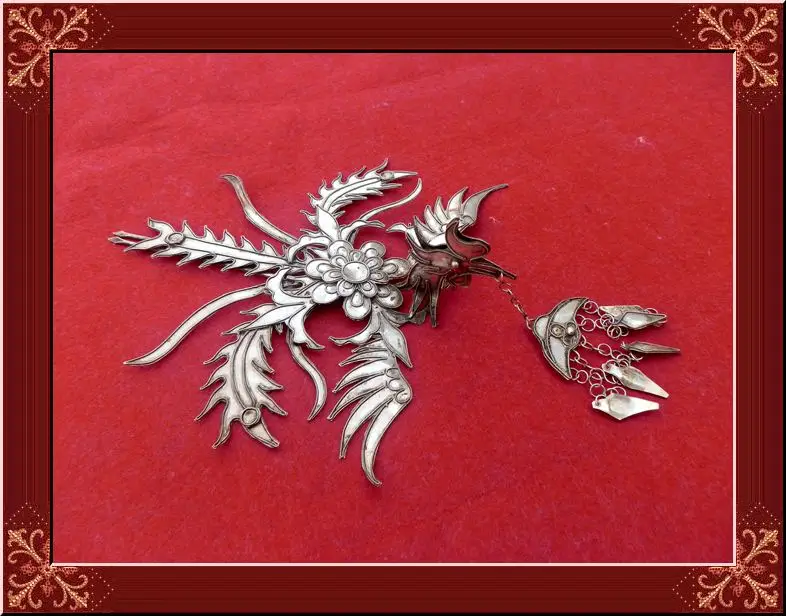 

Miao Silver Phoenix Hair Stick Hanfu Accessories Traditional Antique Pinach Artwork Fully Handmade Palace Accessory for Bride