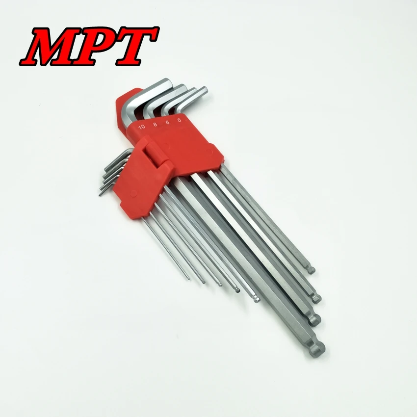 MPT 9-Piece Extra-lungo Braccio Palla End Chiave Esagonale Set T10-T50 Allen Wrench Set