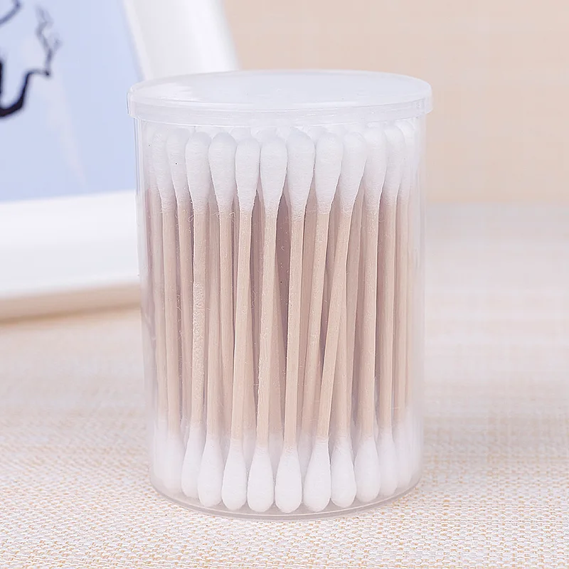 100pcs/Box Pack Wood Handle Cotton Head Swabs Disposable Makeup Clean Sticks Buds Tip Home Used Cotton Swab Personal Health Care