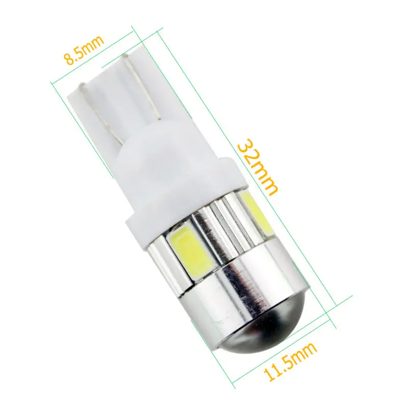 100X T10 194 168 W5W 5730 6 SMD 6 LED With Lens LED Light Bulb White Clearance Lights 12V 180LM Super Bright Car Accessories