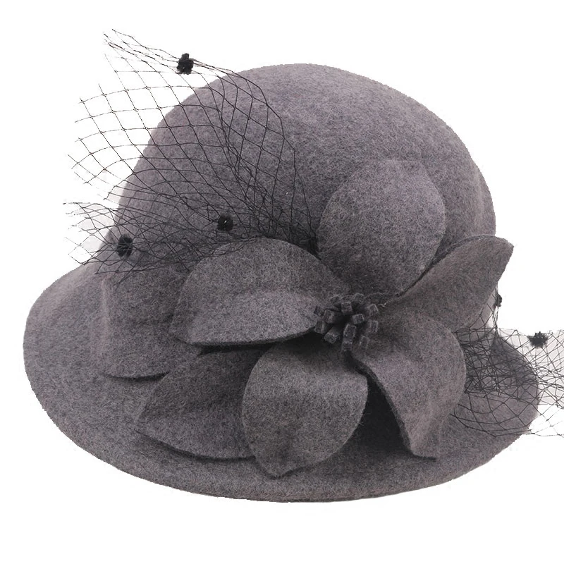 

Lady Fedoras Wool Hat Female Woolen Dome Cap Girls Flowers Fedoras Cap Elegant Dome Basin Hat Fisherman's Hats Adjust B8956