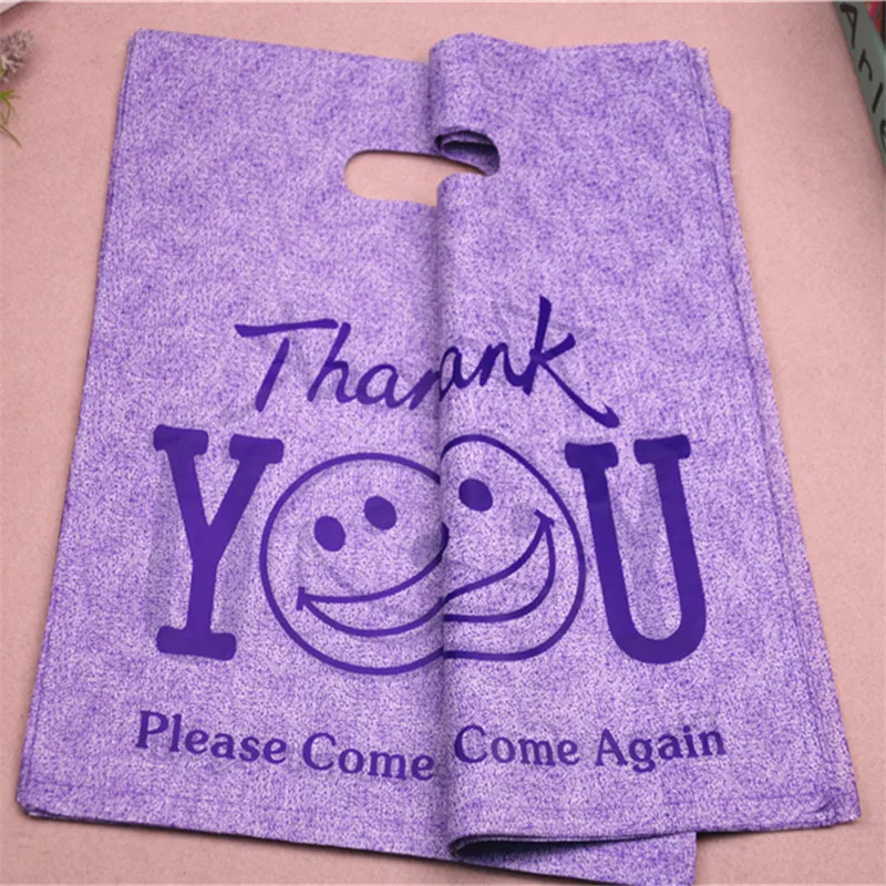 New Design Wholesale 100pcs/lot 30*40cm Large Plastic Shopping Bags With Thank You Smile Face Gift Packaging