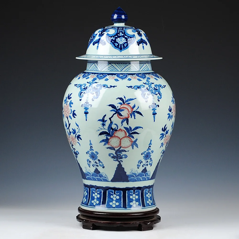 Jingdezhen Glaze Antique ginger jar Blue And White Red Temple Jar Storage pot Living Room Decoration porcelain ceramic jar vase