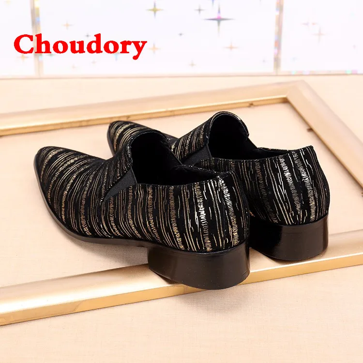 Choudory Classic plus size men prom shoes slip on velvet slippers striped mens pointy shoes chaussures homme breathable loafers