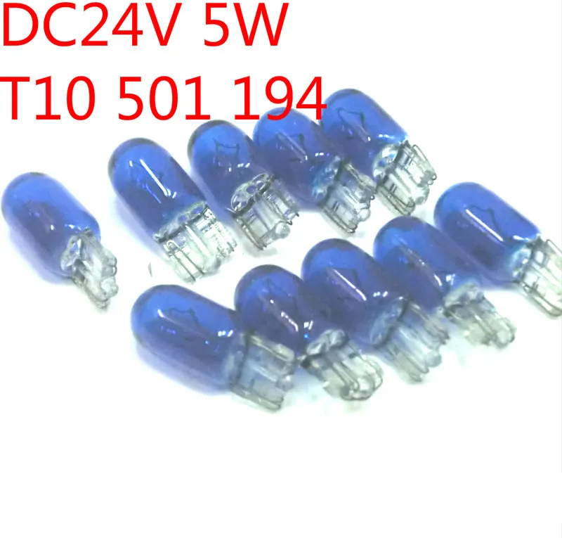 100Pcs DC 24V T10 W5W 194 501 5W Car Halogen Bulb Signal Interior Car light Side Marker light Blue Glass Car Bulbs