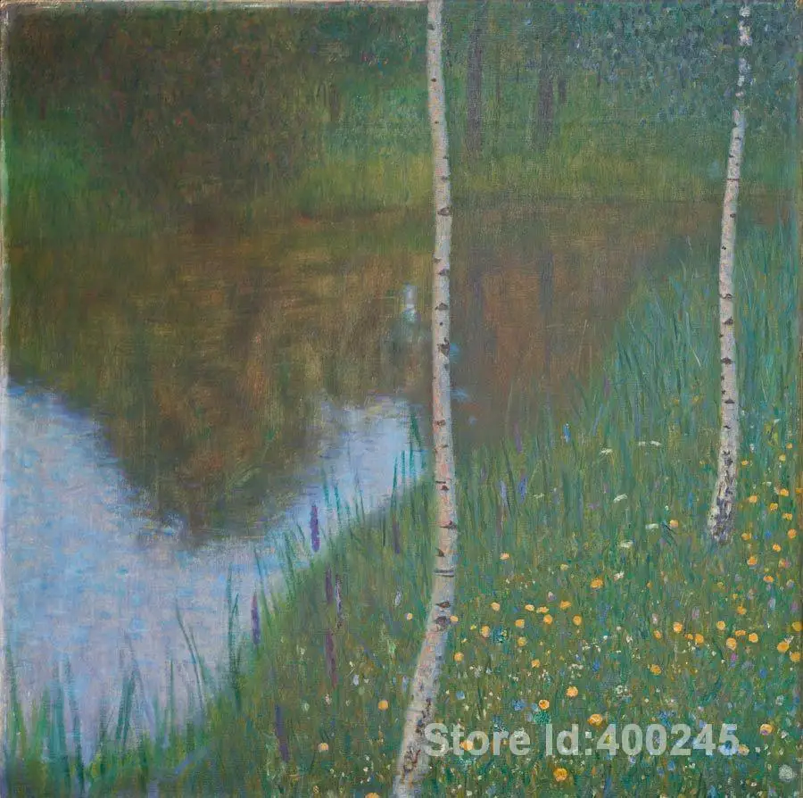 Best Art Canvas Reproduction Lakeside with Birch Trees Gustav Klimt Paintings Landscape Hand Painted High Quality Home Decor