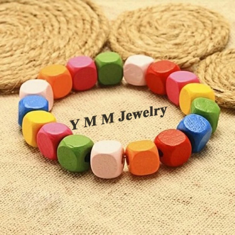 Handmade 10mm Square Wood Beaded Bracelet Wholesale  20pcs/lot Free Shipping