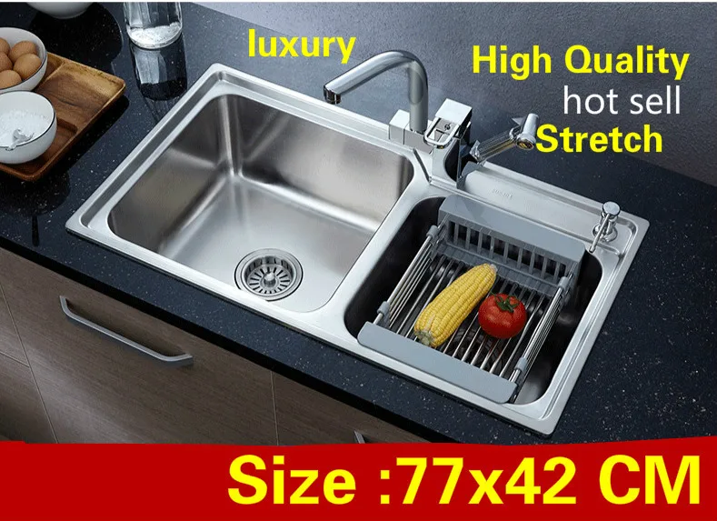 

Free shipping kitchen double groove sink luxurious do the dishes 304 stainless steel standard big 770x420 MM